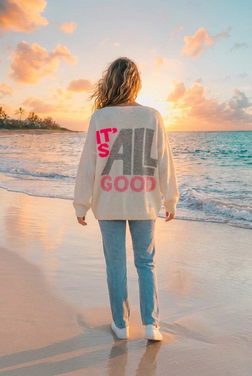 Pullover 'It's All Good' – Weiß-grau, Rückansicht