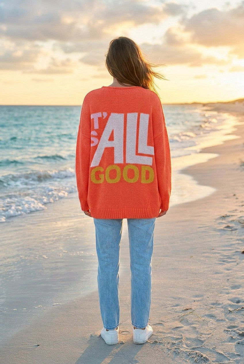 Pullover 'It's All Good' – Orange, Rückansicht