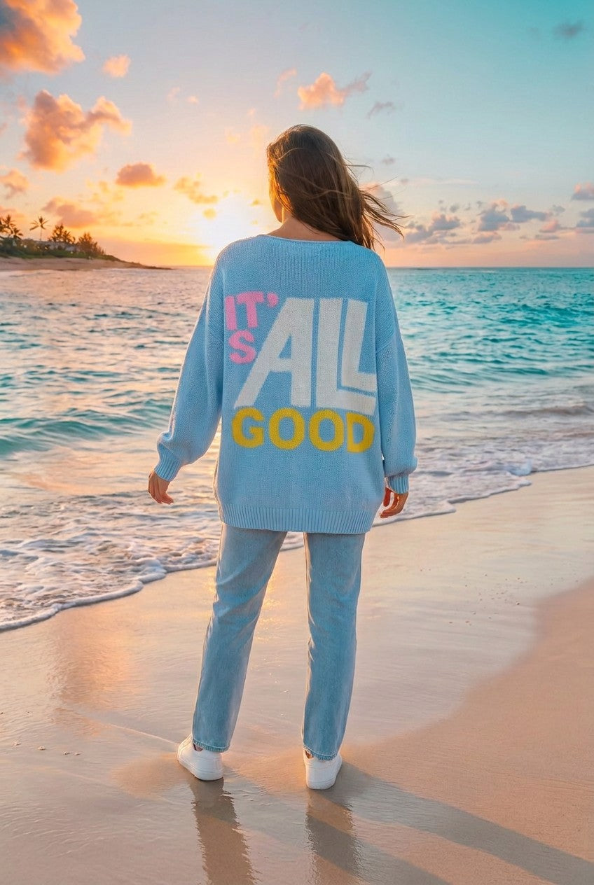 Pullover 'It's All Good' – Blau, Rückansicht
