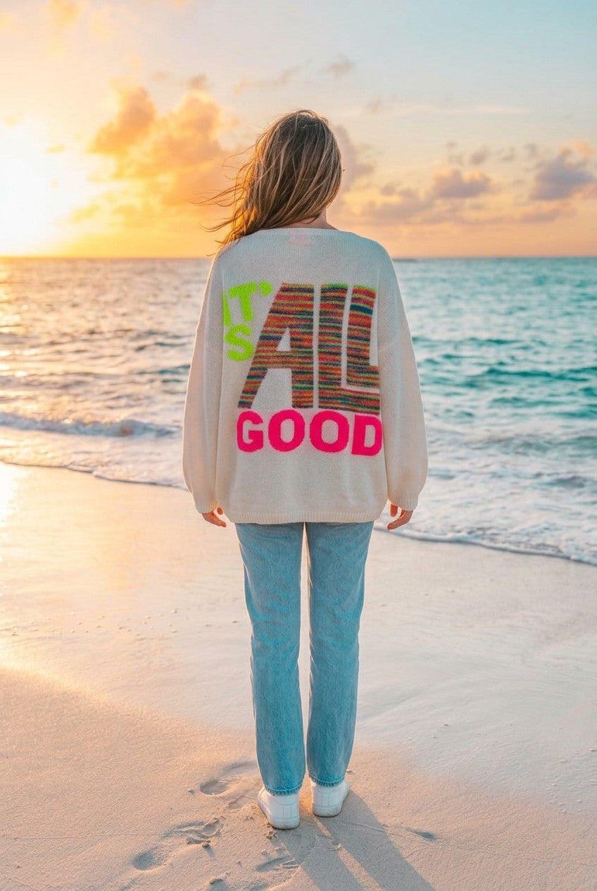 Pullover 'It's All Good' – Weiß-bunt, Rückansicht