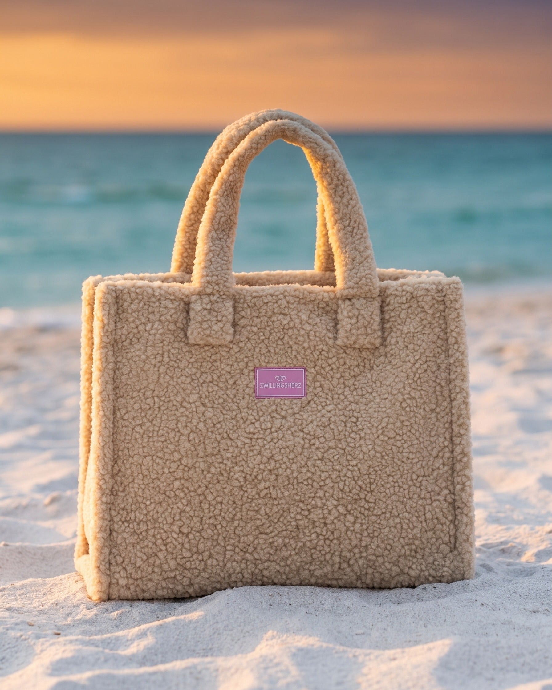 Zwillingsherz Shopper Teddyfell – TraumStück Sylt – Beige, Vorderansicht