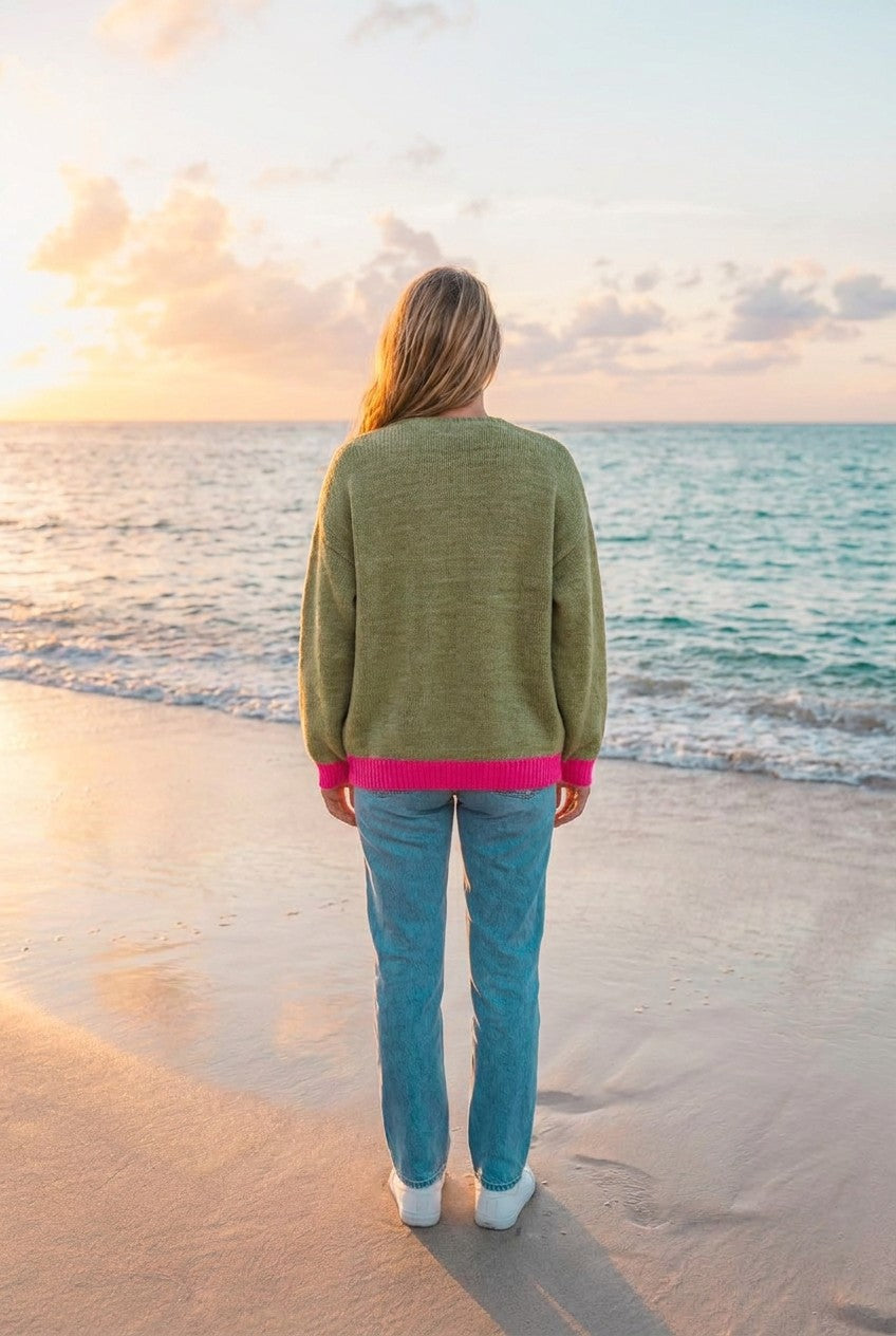 Zwillingsherz Strickpullover Oversized – TraumStück Sylt – Grün, Rückansicht