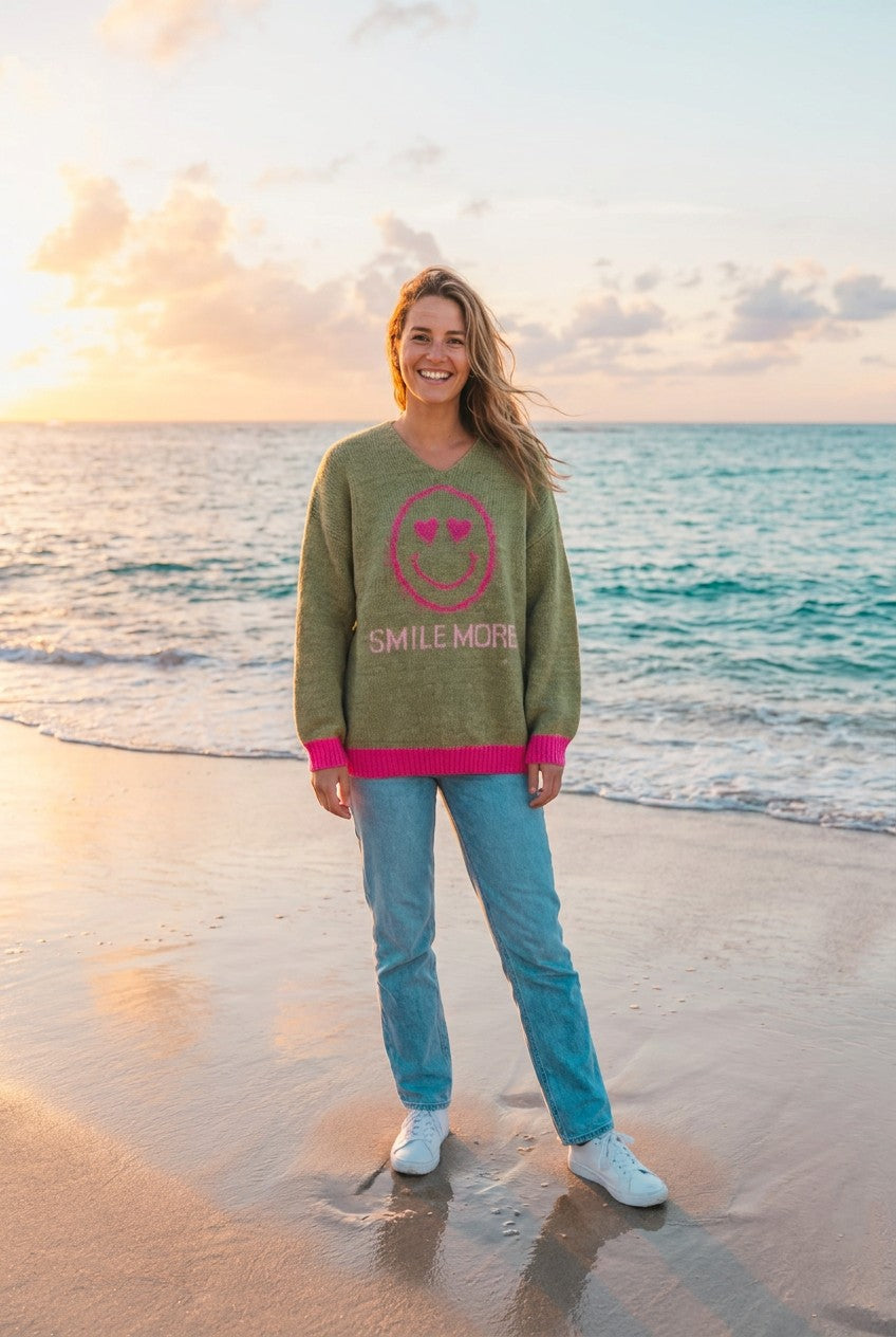 Zwillingsherz Strickpullover Oversized – TraumStück Sylt – Grün, Vorderansicht