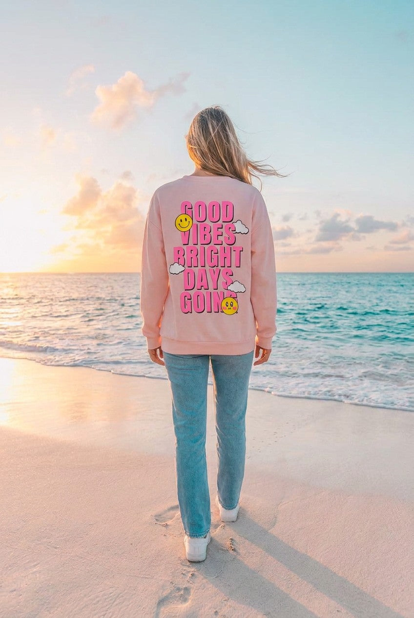 Oversized Sweatshirt mit Schriftzug-Print – TraumStück Sylt – Rosa, Rückansicht