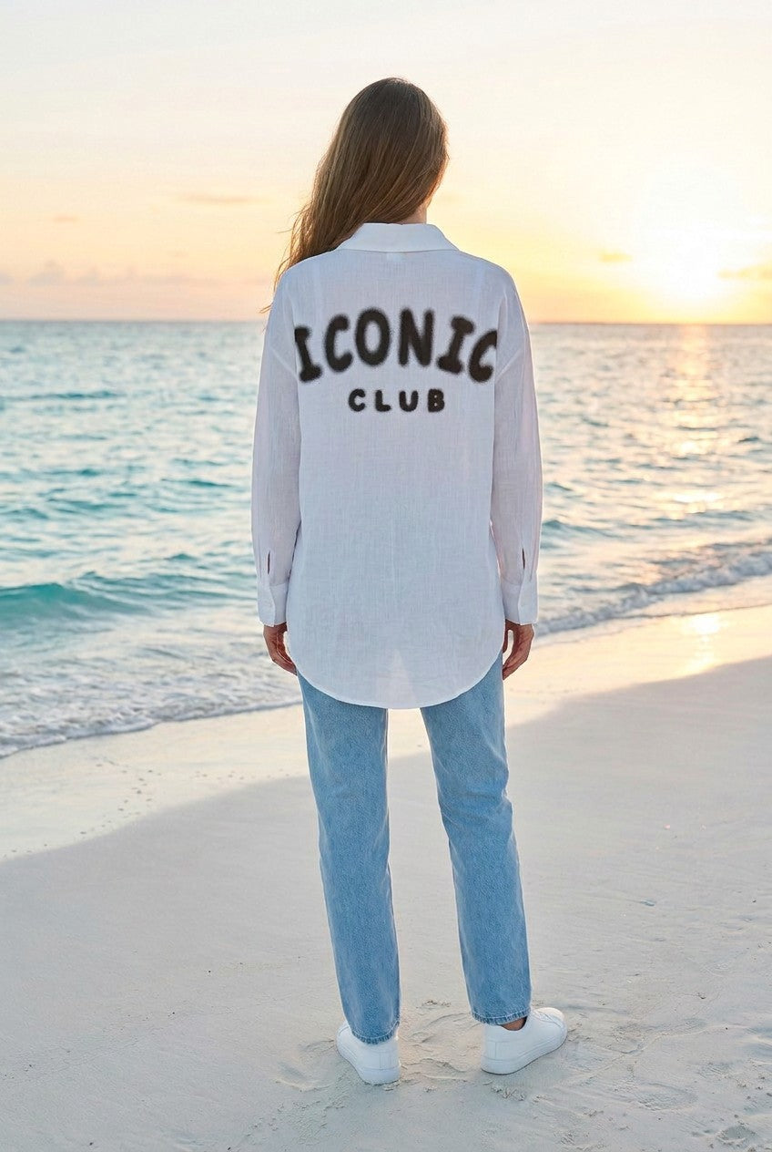 Hemd Oversized mit Print – TraumStück Sylt – Weiß, Rückansicht