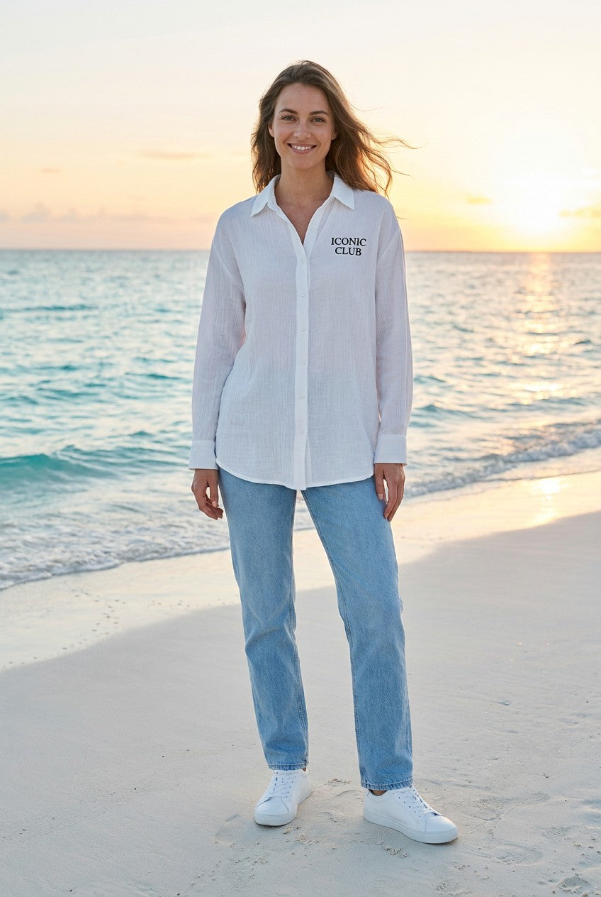 Hemd Oversized mit Print – TraumStück Sylt – Weiß, Vorderansicht