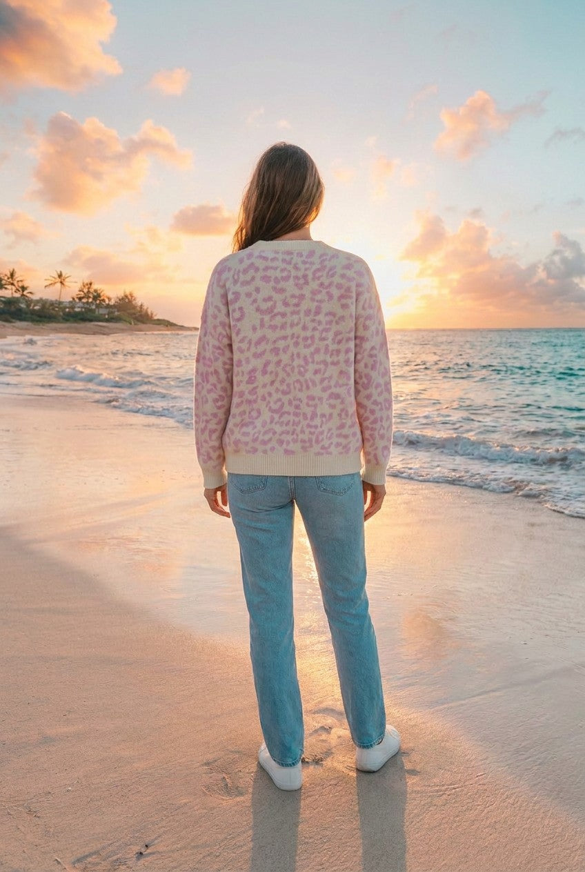Oversized-Pullover Leomuster – TraumStück Sylt – Rosa, Rückansicht