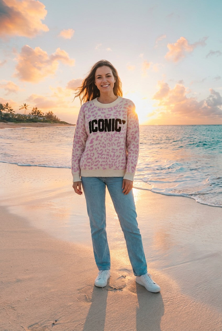Oversized-Pullover Leomuster – TraumStück Sylt – Rosa, Vorderansicht