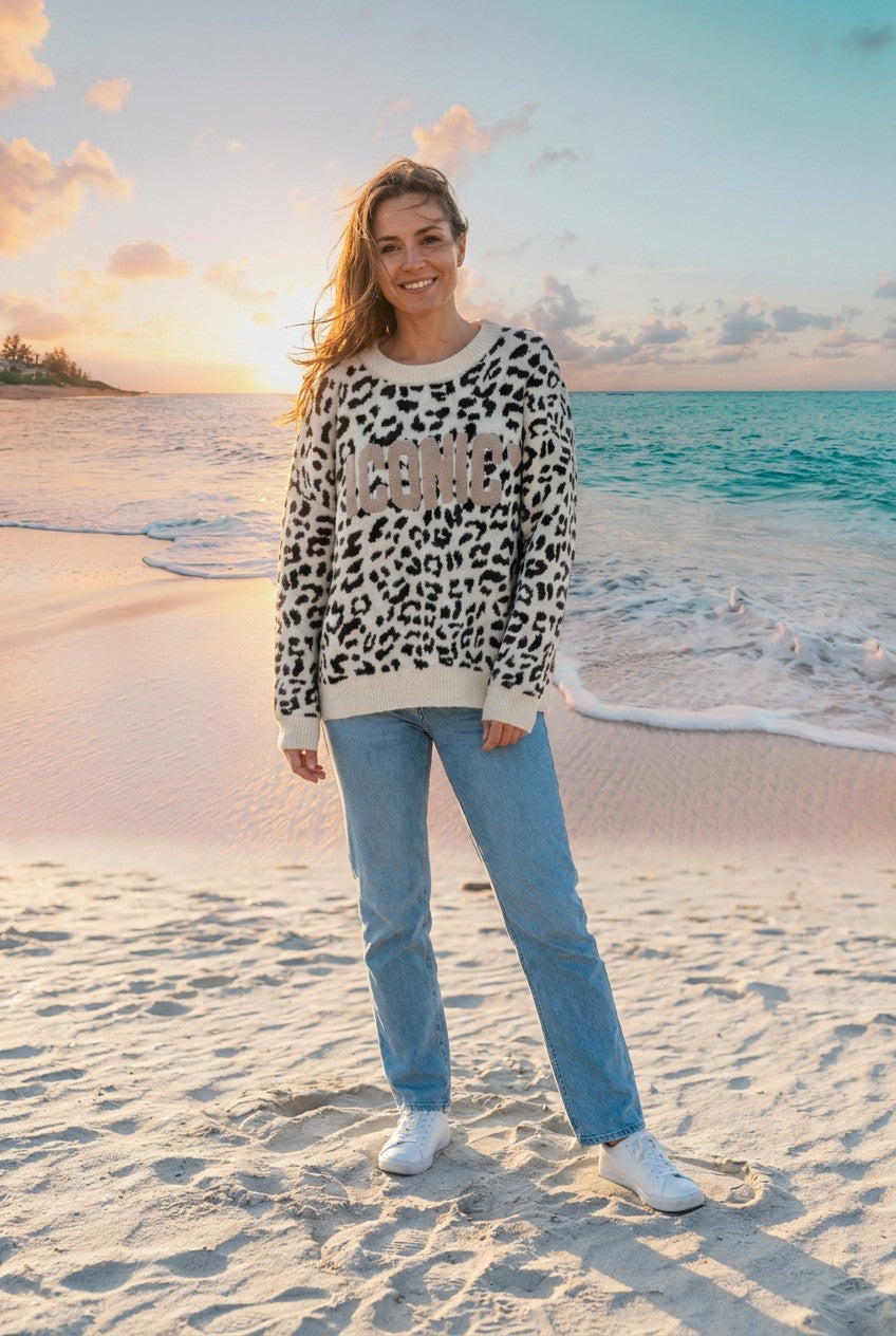 Oversized-Pullover Leomuster – TraumStück Sylt – Braun, Vorderansicht