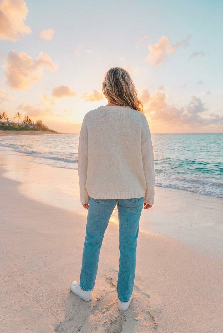Oversized Strickpullover 'PRETTY WILD' – TraumStück Sylt – Weiß, Rückansicht