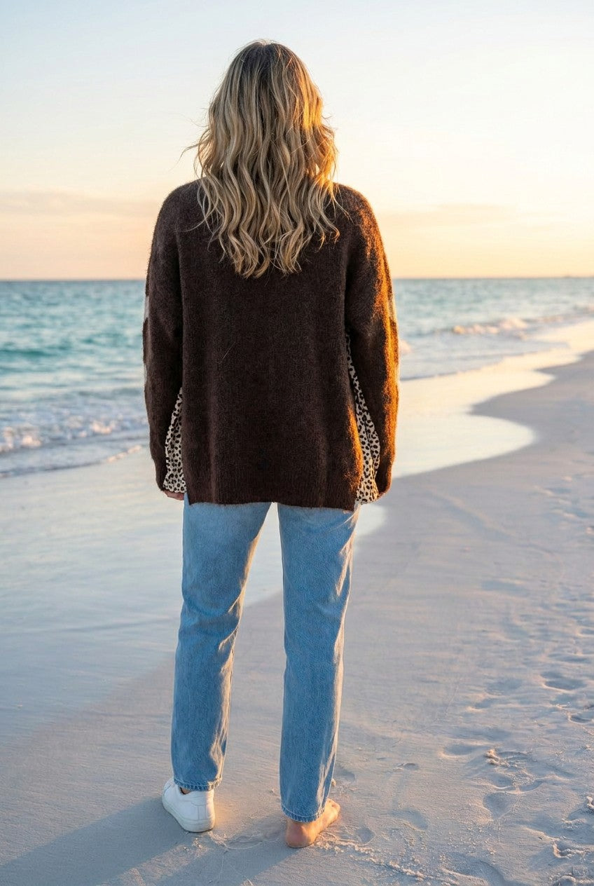 Oversized Strickpullover 'PRETTY WILD' – TraumStück Sylt – Braun, Rückansicht