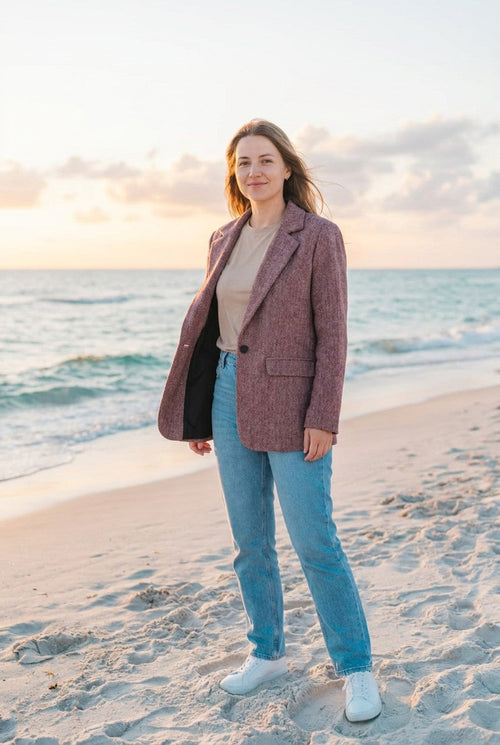 Blazer Bordeaux Fischgrat Unikat – TraumStück Sylt – Bordeaux, Vorderansicht