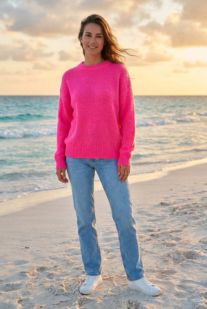 Oversized Flauschstrick-Pullover – TraumStück Sylt – Neonpink, Vorderansicht