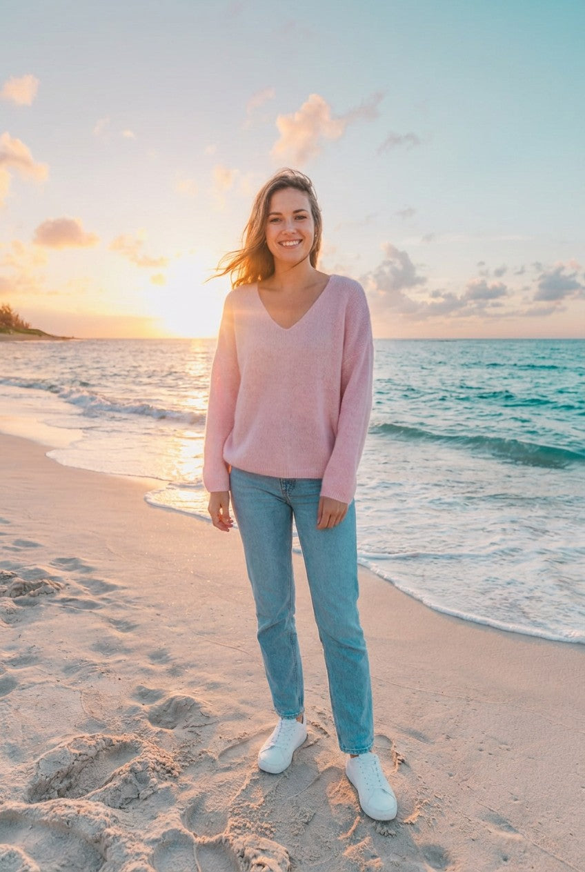 Oversized Grobstrick-Pullover – TraumStück Sylt – Rosa, Vorderansicht
