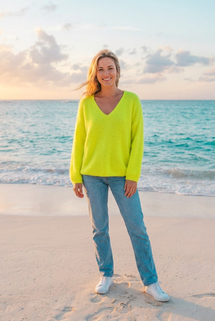 Oversized Grobstrick-Pullover – TraumStück Sylt – Neongelb, Vorderansicht