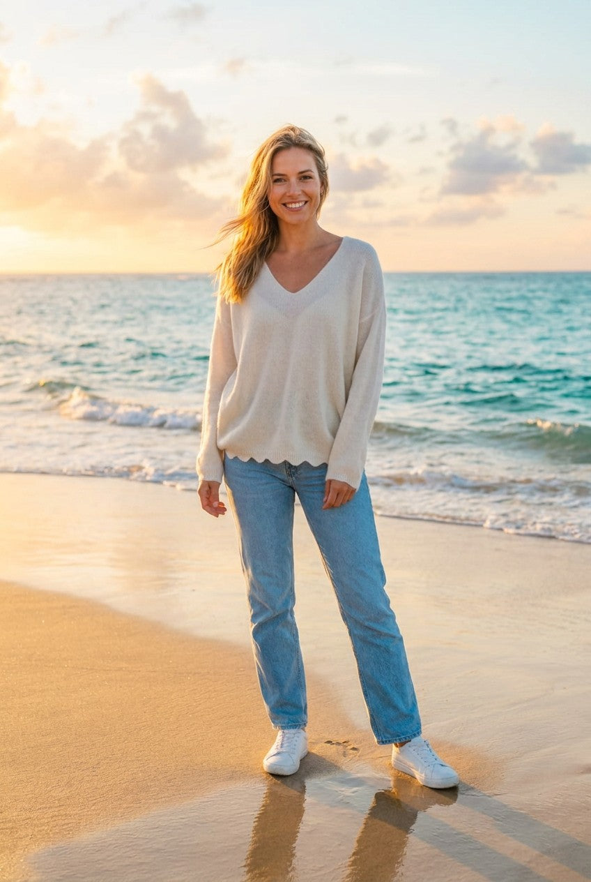 Oversized Grobstrick-Pullover – TraumStück Sylt – Weiß, Vorderansicht