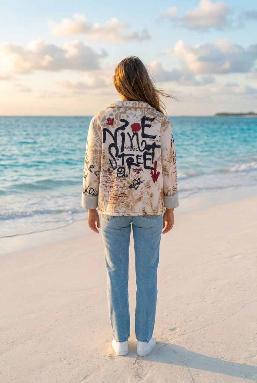 Oversized Jacke Animal-Print – TraumStück Sylt – Weiß, Rückansicht