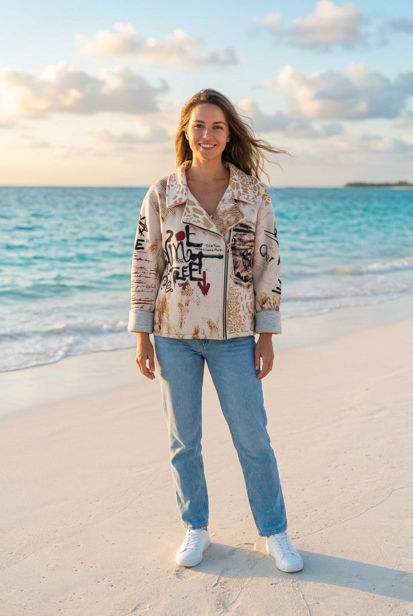 Oversized Jacke Animal-Print – TraumStück Sylt – Weiß, Vorderansicht