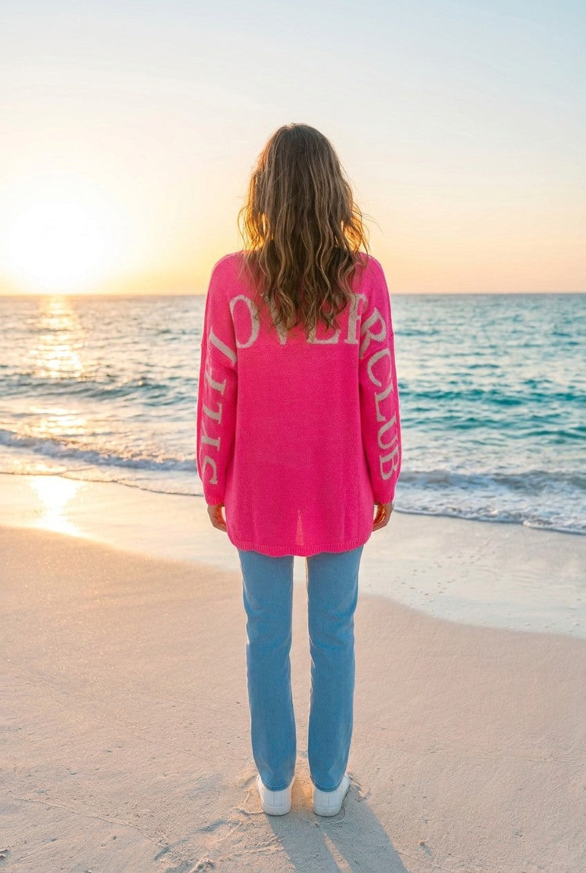 Strickpullover oversized mit Herzmotiv – TraumStück Sylt – Pink, Rückansicht
