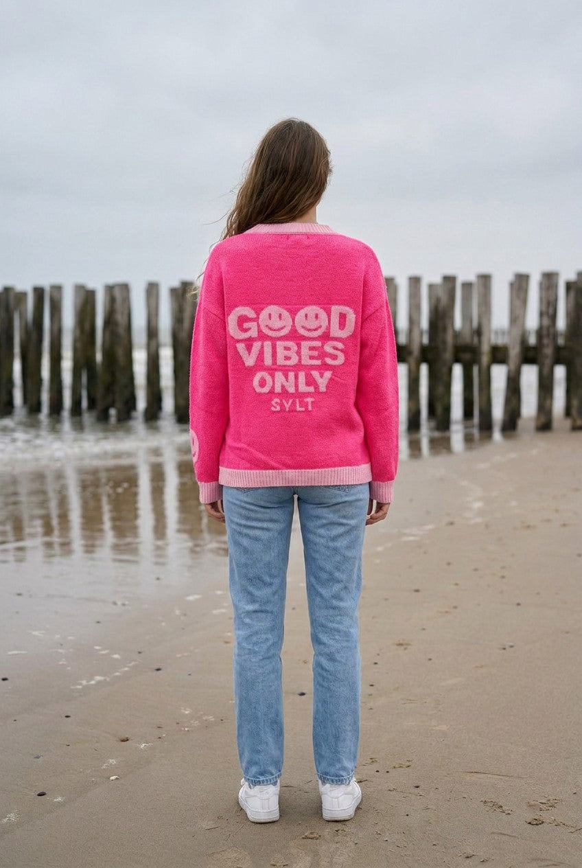 Good Vibes Only Pullover Strickpullover Oversized – TraumStück Sylt – Pink, Rückansicht